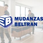 Profesionales realizando una mudanza económica y trasladando cajas y muebles protegidos en una vivienda.